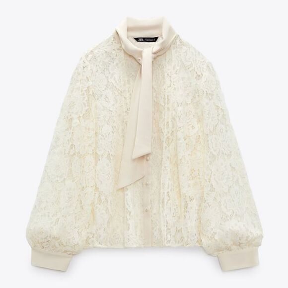 ZARA LACE SHIRT WITH TIED DETAIL - Picture 7 of 7